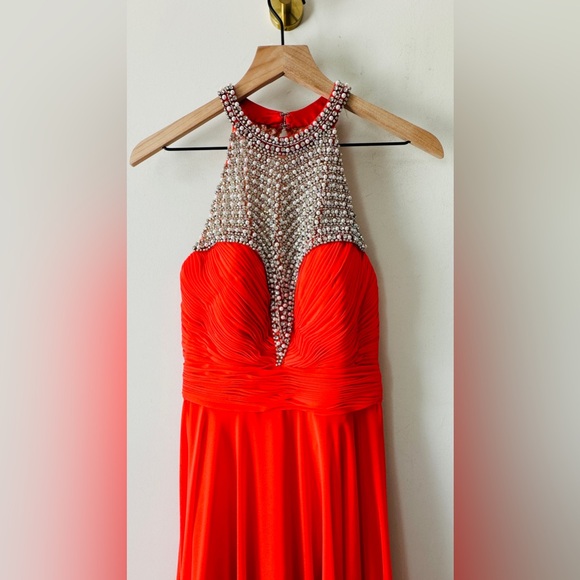 Cinderella Divine Beautiful Bright Coral & Rhinestone Embellished Formal Gown 4 - Picture 4 of 8